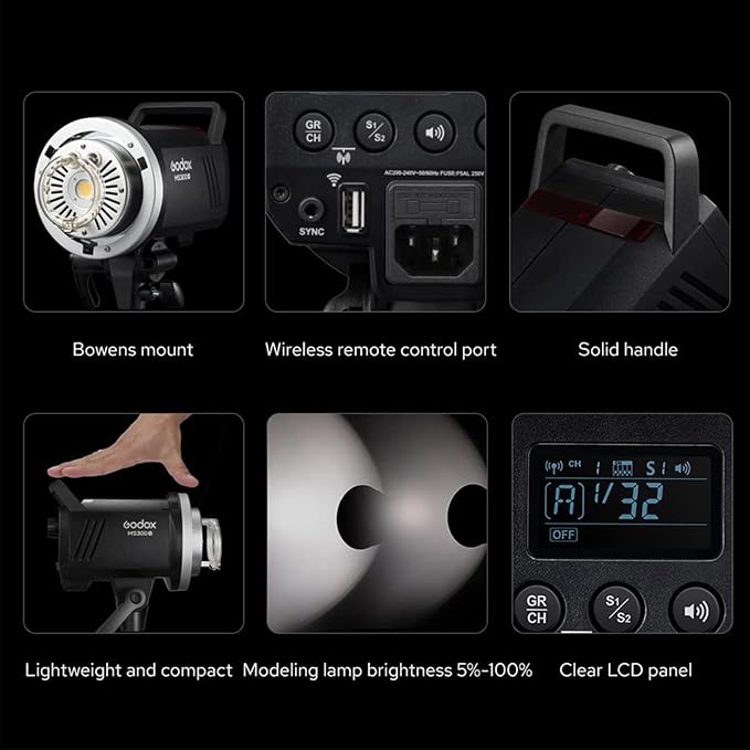 Godox MS300V 300W Compact Studio Strobe Flash Light - MS300 Upgraded Ver. | GN58 0.1-1.8s Recycle Time, 2.4G Wireless X System, Bowens Mount LED Modeling Lamp, for Photographic Studio Portrait Shooting