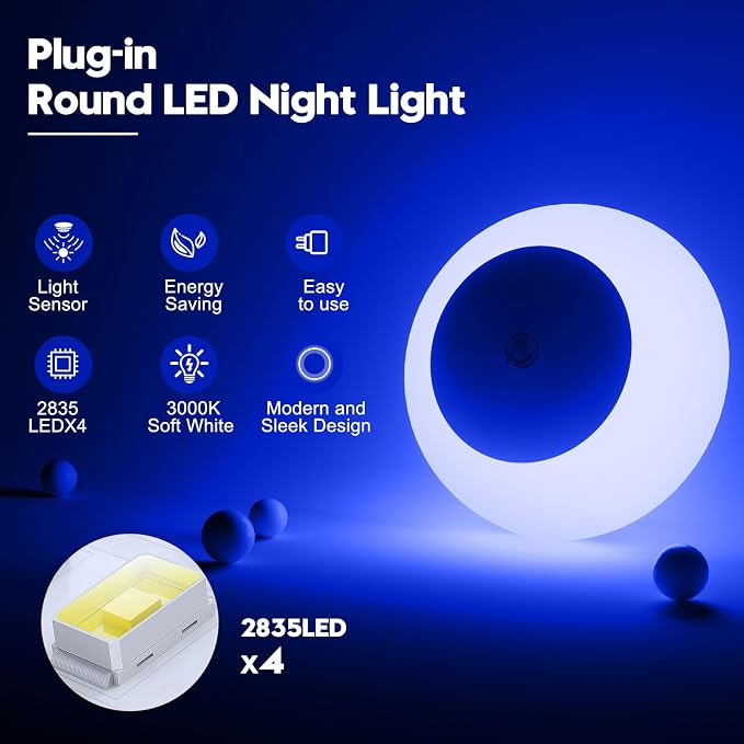 fesnne Night Light, Night Lights Plug into Wall, Dusk to Dawn Sensor, Blue Led Night Light 0.5W, 2 Pack Nightlight for Adults, Bedroom, Bathroom, Hallway, Kitchen