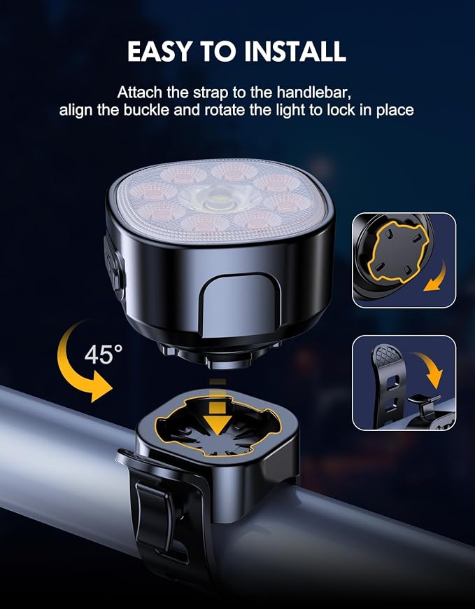 Bike Lights Super Bright, Rechargeable Bicycle Lights Set Multiple Modes, Waterproof Bike Lights for Night Riding/Cycling Safety, Front and Back Bike Reflectors Light, Long Battery Life