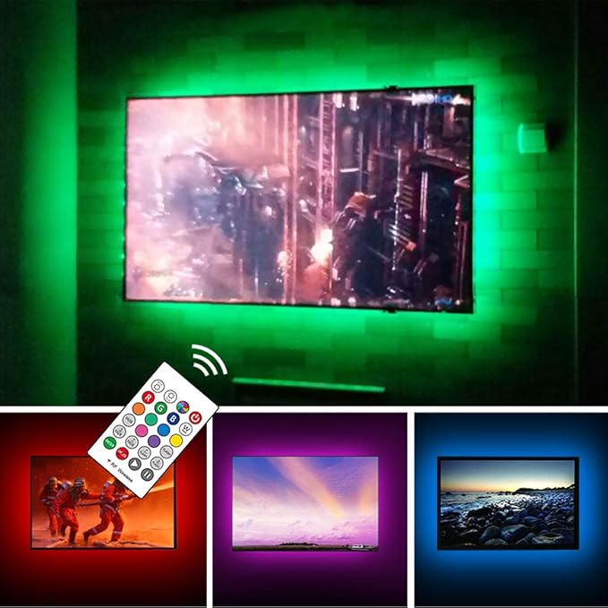 TV LED Backlights USB LED Strip Lighting for 60 65 inches Behind TV | Cover All 4 Sides with RF Remote Game Room Movie Theater Man Cave Decor Vibrant Color Changing Lights Reduces Eye Strain