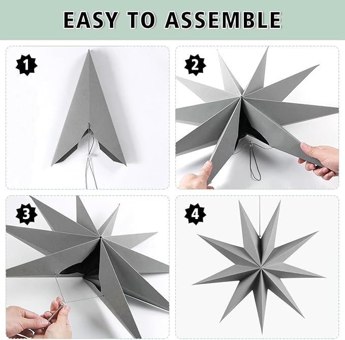 5Pack 9-Pointed Paper Star Lantern 11.8 inch Hanging Paper Lampshade for Winter Wonderland Xmas Day Decoration Wedding Birthday Party Home Decor (Multi-Colored)