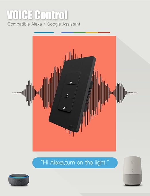 MOES WiFi Smart Light Switch 3 Gang, Neutral Required, Black | Inteligente Single Pole Switch, Compatible with Alexa Google Assistant, Remote Control, No Hub Required