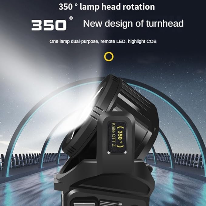 1300000 L Spotlight, Rechargeable Led Spotlight Flashlight with 350° Rotate Head, 9 Modes Super Bright Spot Lights Outdoor Handheld, IPX6 Waterproof Solar Flashlight for Emergencies