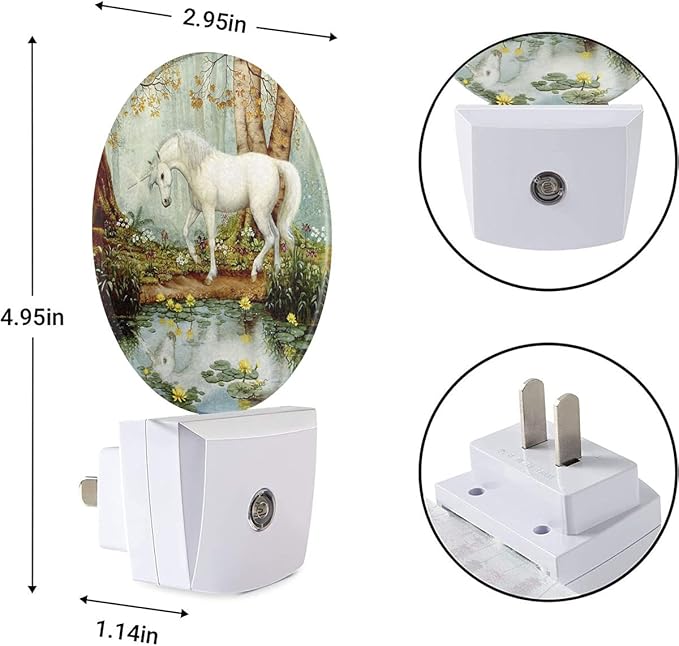 EKOBLA Night Lights Plug into Wall White Unicorn in The Woods Night Light, Unicorn Toys for Girls Boys, Dusk to Dawn Sensor Nightlight Plug-in Nightlights Home Wall Decor Round Lamp