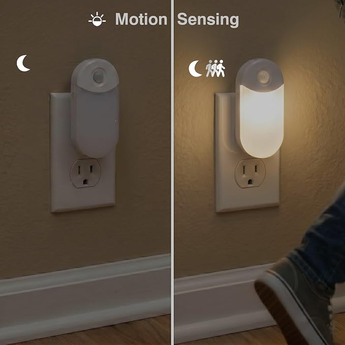 Camelion 4-in-1 Power Failure Night Light,Flashlight,Motion Sensing, 3-Pack | Rechargeable LED Plug-In Light,Battery Backup for Emergency & Power Outages,Dusk-to-Dawn Auto On, ETL Safety Certified