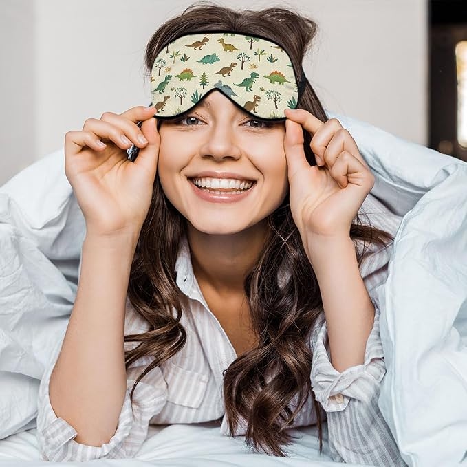 Dinosaur Eye Mask Sleeping Mask Nature Wildlife Animal Retro Green Sleep Masks Silky Soft Eye Cover for Women Men Shading Blindfold for Air Travel Sleeping