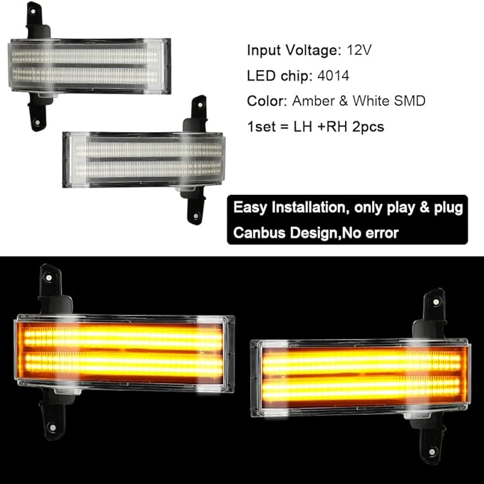 ROCCS Blinker Yellow Full LED Side Tow Mirror Marker Light fit for 3rd Generation Chevy Silverado / 4th Generation GMC Sierra 2014–2019 OEM ONLY, Clear Lens