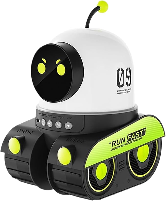 Kids Cartoon Projector Lamp, 21 Slides+360° Rotation Silent Kids Night Light, Rechargeable Robot Night Light with Music for Children Bedroom, Universe Starry Sky Rotate LED Room Decor (No Music)
