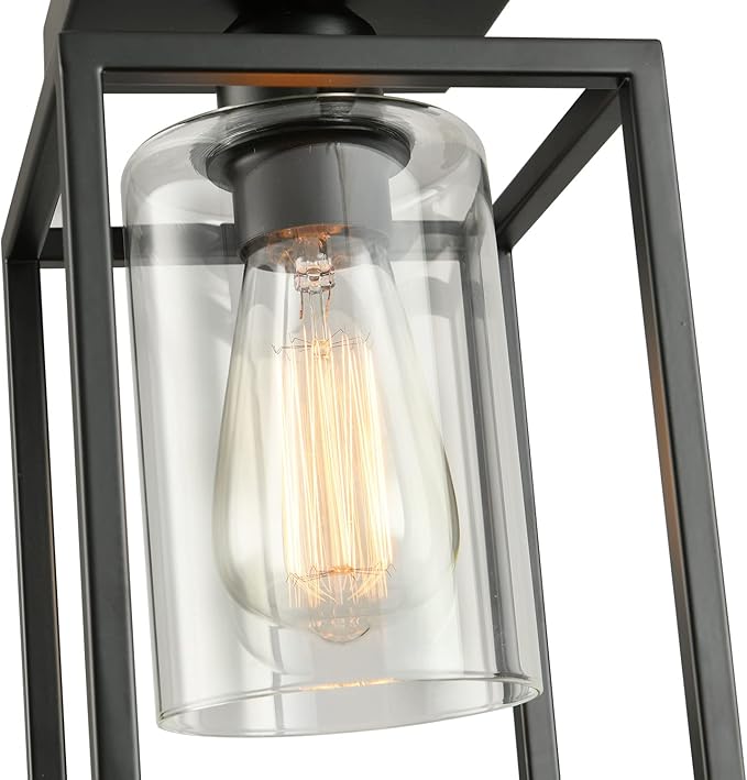 1 Pack Semi Flush Mount Black Metal Frame Ceiling Light with Clear Glass Shade, Farmhouse Fixture for Kitchen, Island, Entryway, Porch, Foyer, Dining Room