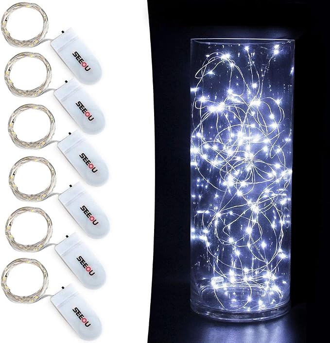 YKB 6 PCS LED Starry String Lights with 20 Mini LEDs on 3.3FT/1M Copper Wire, Fairy Lights Powered by 2xCR2032(Incl) Batteries, for Wedding Table Holiday Halloween Christmas Decorations, Cool White