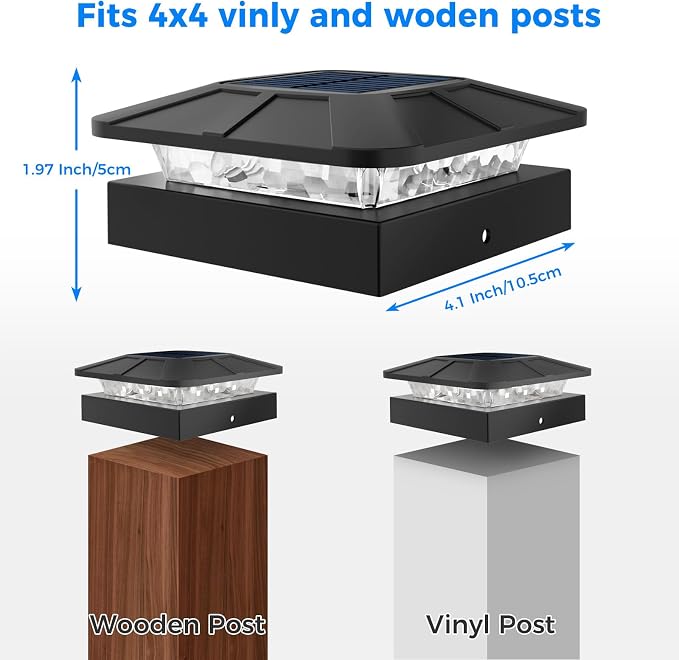 16 Packs 4x4 Solar Post Cap Lights Outdoor with 3 Modes | Post Top Light Solar Powered for Wood/Vinyl Posts, Waterproof Post Caps Lighting for Fence Deck Yard Garden Patio Outside