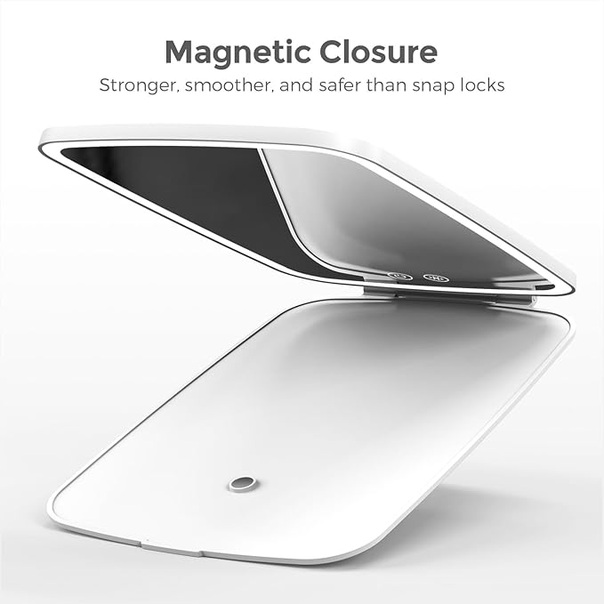 Rechargeable Folding Makeup Mirror with LED Lights, 10" x 7" Large Travel Mirror, 3 Lighting Modes, 2000mAh Battery & Magnetic Closure