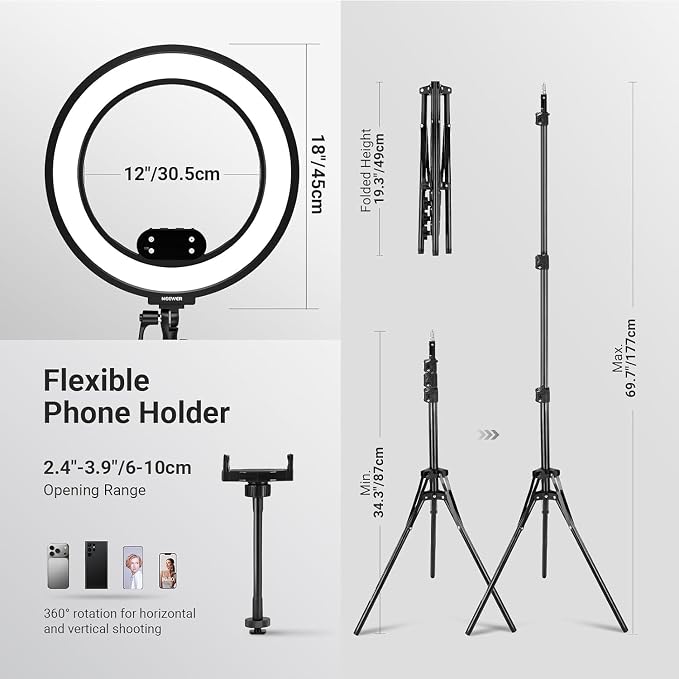 NEEWER 18" Ring Light, Wireless Professional Edge Lit Lighting with Tripod Stand, 45W 2900K-7000K CRI97+, 14.4V 3500mAh Battery, Phone Selfie Video Makeup Studio Streaming Photography, RB18B