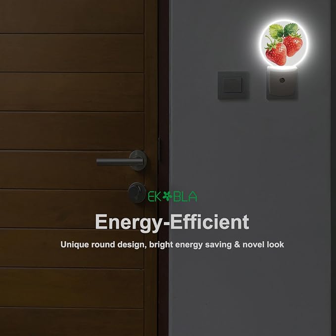 EKOBLA Strawberry Night Light, Cute Red Fruit Watercolor Night Lights Plug Into Wall with Auto Sensor for Home