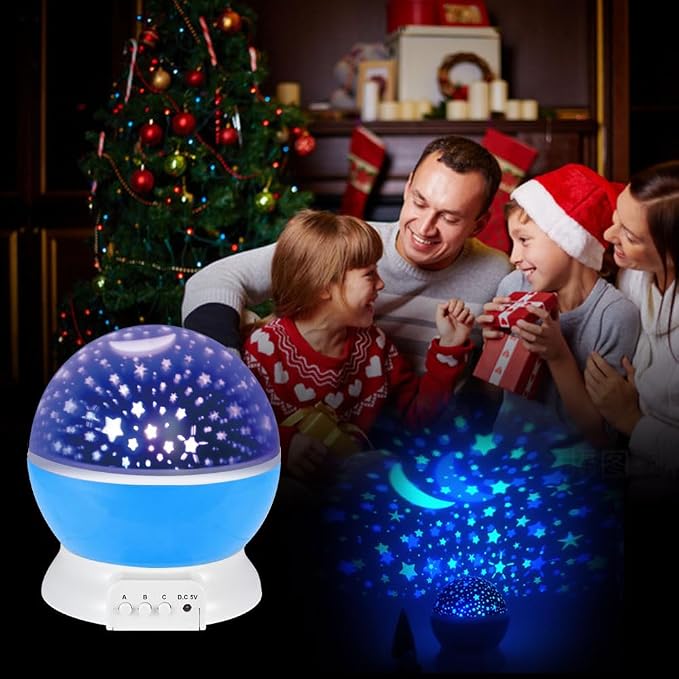 LED Lights USB or Battery Night Light,Bedroom Lights Stars and Moon Night Light for Kids, Stars and Moon Projector Color Changing Lights,Rotating Portable Room Projector Birthday Gifts.（Blue）