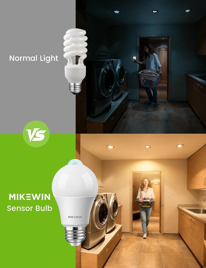 Motion Sensor Light Bulbs, 100W Eq., E26, 110-130V, 2700K, 2Pack | Indoor Outdoor Dusk to Dawn Light, for Porch, Garage, Front Door, Stairs, Hallway, Auto On/Off Motion Activated Light