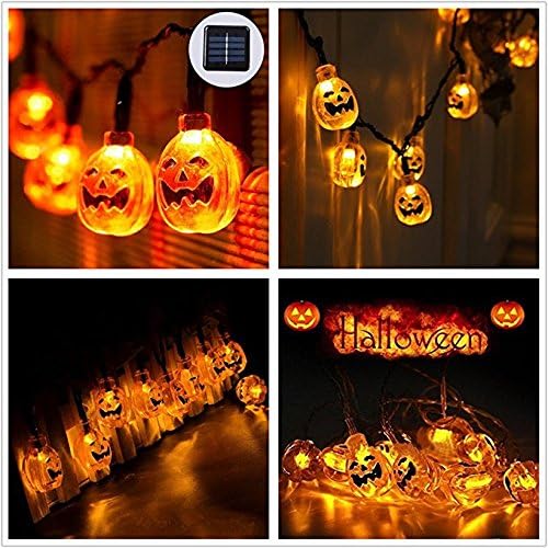 Hann® Solar LED String Lights, 30LED Crystal Ball | Lanterns | Moroccan Orb Ball | Cute Ghost Pumpkin Waterproof Outdoor Decorative String Lights for Christmas Garden Halloween (Pumpkin)