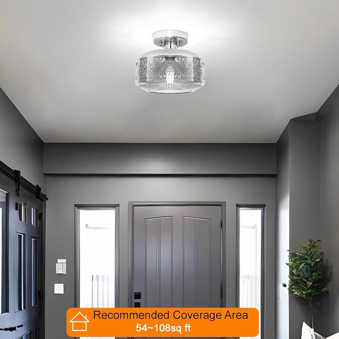 DSMJFU Semi Flush Mount Ceiling Light, Vintage Small Ceiling Light Fixture, Smokegray Thickened Glass Hallway Lighting Fixture, Chrome Kitchen Ceiling Mount Light for Entryway Bedroom Bathroom Kitchen
