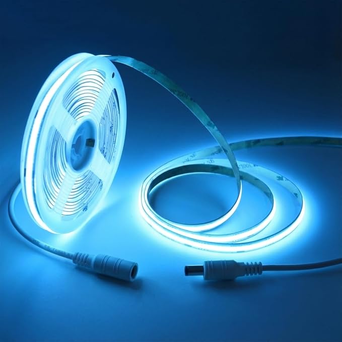 LED Strip Lights 24V COB, ICE Blue, 16.4ft (No Power Supply) | Dotless High Density, 14W/m, 8mm Width, Cuttable Flexible for Home DIY Commercial decoration projects