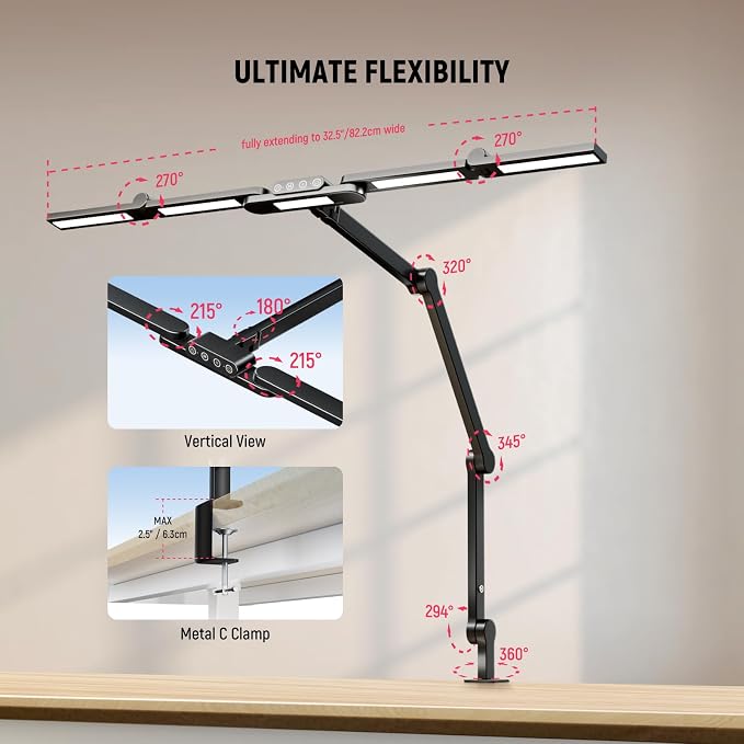 NEEWER Basics 32.5" Clip On Desktop LED Light for Home Office, 23W LED Dimmable Architect Lamp with Table Desk Clamp, 5 Light Bars, Computer Drafting Video Conference Atmosphere Lighting, DL01