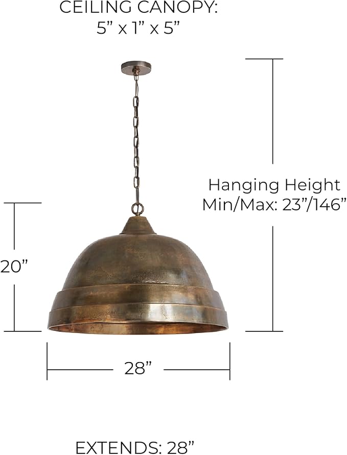 Capital Lighting 335313XB Sedona Handcrafted Sand-Cast Aluminum Industrial Metal Dome Pendant, 1-Light 100 Watts, 20" H x 28" W, Oxidized Brass