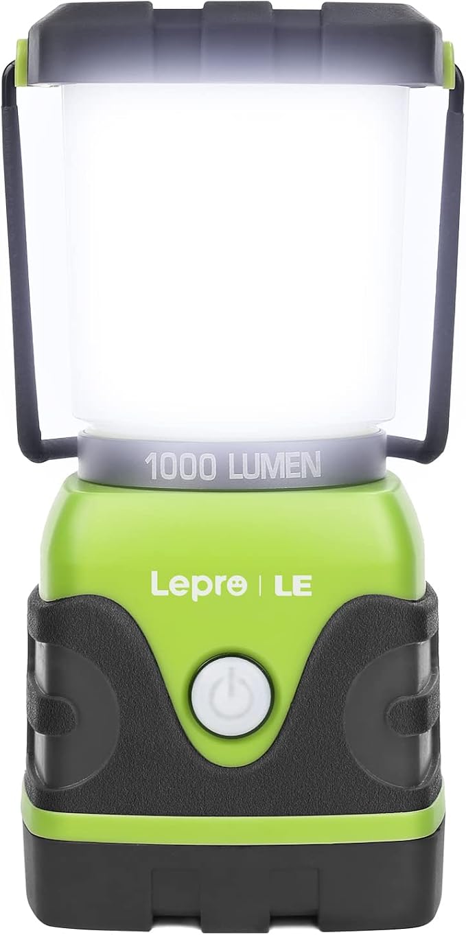 Lepro 1000LM Battery Powered LED Camping Lantern with 4 Light Modes, Green | Tent Light, Camping Essentials, Waterproof Lantern Flashlight for Camping, Emergency Light, Power Outages, Not Rechargeable