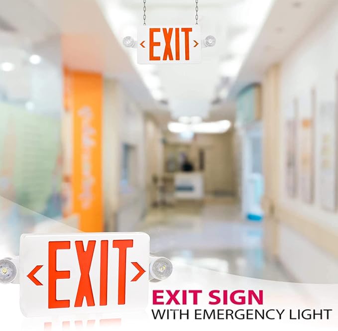 OSTEK 6 Pack Red LED Exit Sign with Emergency Lights, Two Adjustable Head Emergency Exit Lights with Battery Backup, Dual LED Lamp ABS Fire Resistance UL-Listed 120-277V