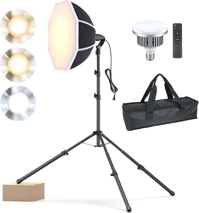 LINCO 20"x20" Softbox Lighting Kit with 85W LED Bulb & Adjustable Tripod | Professional photography lighting kit, ideal for photo light studio, video recording & live streaming