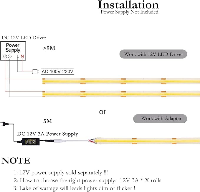 JOYLIT 12V COB LED Strip Light Waterproof 20FT/6M 2700K Warm White CRI 90+ 320LEDs/M Dotless Uniform Bright Dimmable LED Tape for Kitchen Cabinet, Counter, Shelf, Stair (LED Strip Only)