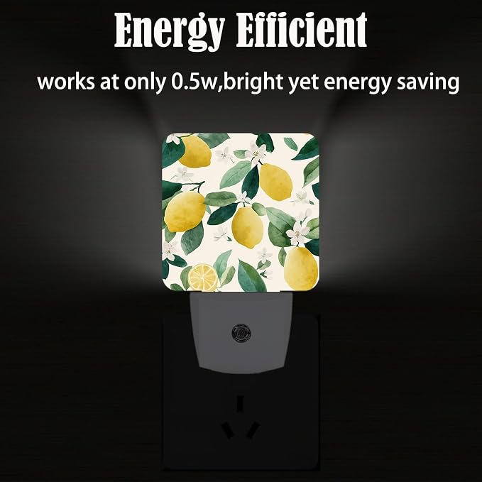 Lemon with Flowers Night Light,Plug-in Nightlights Auto Sensor Night Lamp Dusk-to-Dawn Lamp Home Decor for Nursery Children Girls Boys