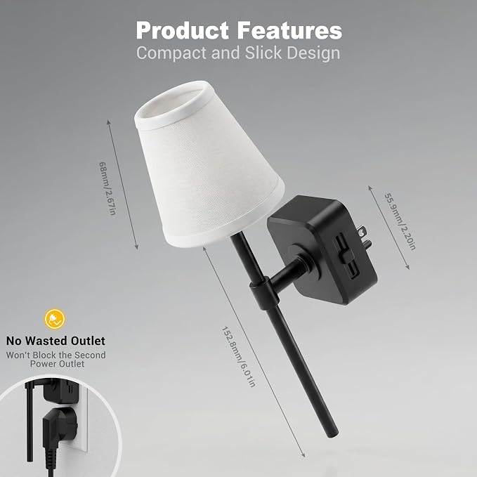 JandCase Night Lights Plug into Wall, Vintage Nightlights | Dusk to Dawn Sensor, 0-100LM Dimmable, Pleated Fabric Beige Lamp for Living Room Bedroom Hallway