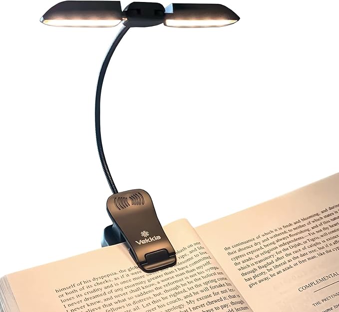 Vekkia 14 LED Rechargeable Book Light for Reading at Night | Eye-Care Reading Light for Books in Bed/180° Adjustable, Clip on Lamp/3 Color Temperatures, Lightweight
