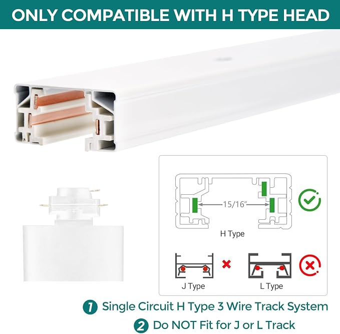H Track Lighting Rails Kit - iCreating 65.6ft White Track Lighting Tracks 3 Wire with Floating Canopy Connector, L Connector, I and T Connectors for Single Circuit H Type LED Tracks Light Head