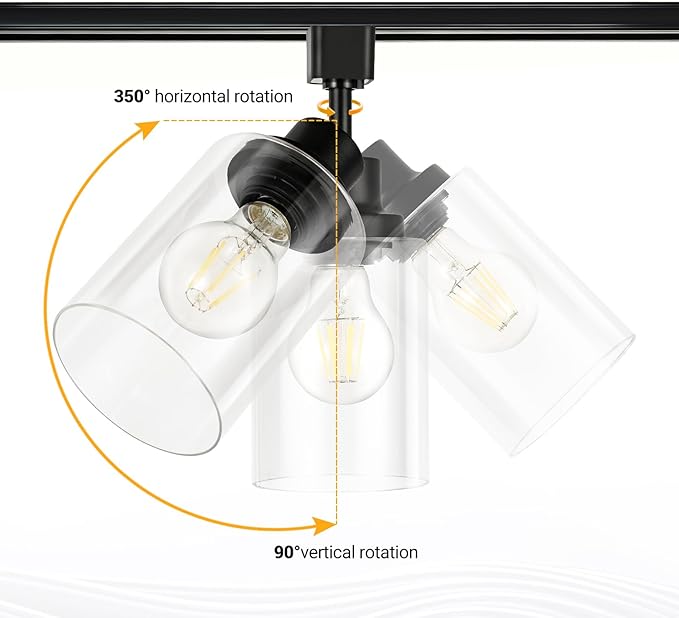 VANoopee H Type Track Lighting Heads E26 Track Light Ceiling Modern for Kitchen, Compatible with H Track Lighting Rail System, Black Track Lighting Fixtures with Glass Lamp Shade, 4 Pack, No Bulbs