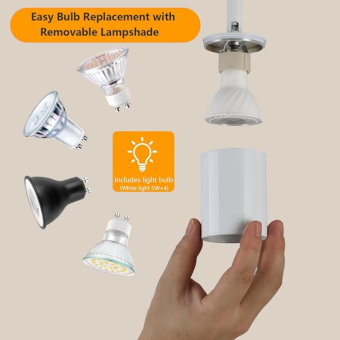 Plug in Track Lighting Kit, 80cm LED 4 Light Kitchen Track Lighting, Corded Wall Light with 16.4ft Cord, 4 Way Ceiling Spot Lighting Flexibly Rotatable Head Includes 4 x GU10 Bulb (4-White-80cm)