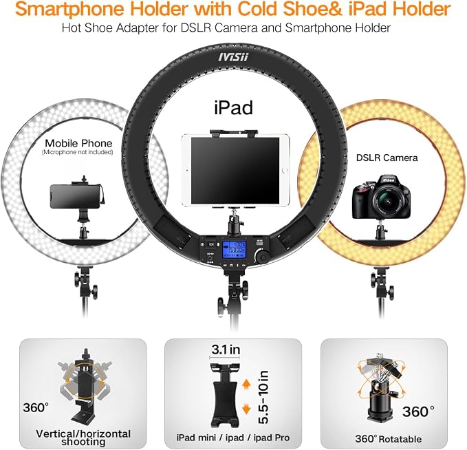 19 inch Ring Light with Remote Controller and Stand iPad Holder,60W Bi-Color with 4 Color Soft Filters for Live Stream/Makeup/YouTube Video/TikTok/Zoom/Photography