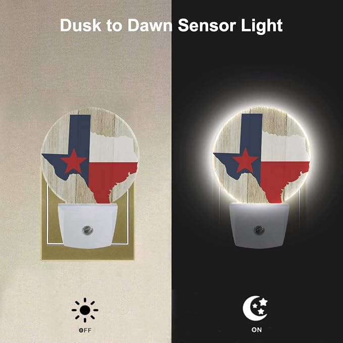 EKOBLA Texas Flag Night Light, Texas State Rustic Night Lights Plug Into Wall with Dusk to Dawn Sensor, 0.5W