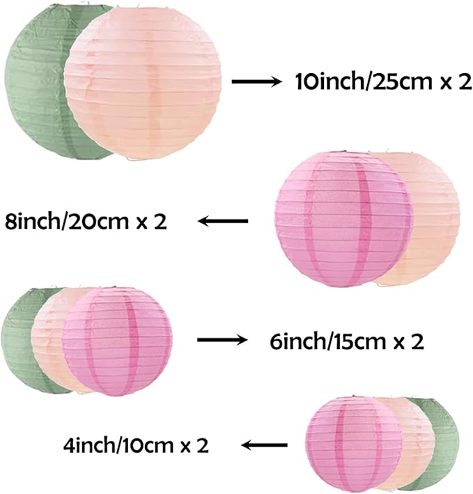 ZOOYOO 10Pcs Paper Lanterns,Sage Green Pink Round Hanging Tissue Paper Lanterns Decorations for Boho Birthday,Graduation,Garden,Summer Party Garden Home Decor