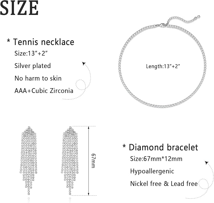 Luxval Rhinestone Earrings Dangling for Women Sparkly Silver Dangle Earrings Girls Long Chandelier Earrings Tassel Lightweight Ear Studs Cubic Zirconia Crystal Statement