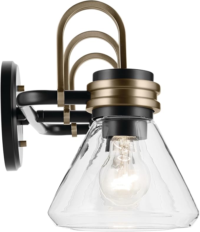 Kichler Farum 3-Light Bathroom Vanity Light, Black | Modern vanity light with clear glass for single or double bathroom mirrors (26" x 9.5" x 9.5"), 55155BKCLR