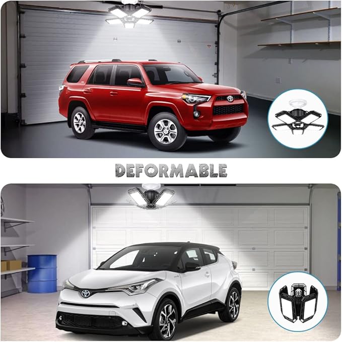 LED Garage Lights 4 Pack, Ceiling LED Shop Light 160W 16000LM 6500K Screw in Led Light with 5+1 Deformable Panels, Bright Led Lighting for Garage Workshop Basement Support E26/E27 Socket