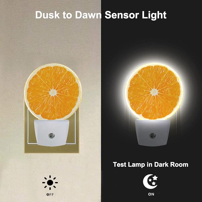 Orange Slice Night Light Sweet Fruits Yellow Night Lights Plug into Wall 0.5W LED Lighting Auto on/Off for Hallway Stairway Kitchen Home Decor
