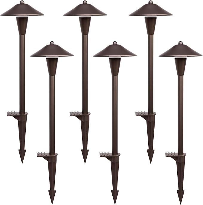 Landscape Path Lights 6 Pack, Low Voltage Pathway Lights Compatible with Transformer, 3CCT Adjustable LED, Premium 12V 24V DC ORB Landscape Path Lighting for Outdoor Yard Garden Walkway, Cone Hat