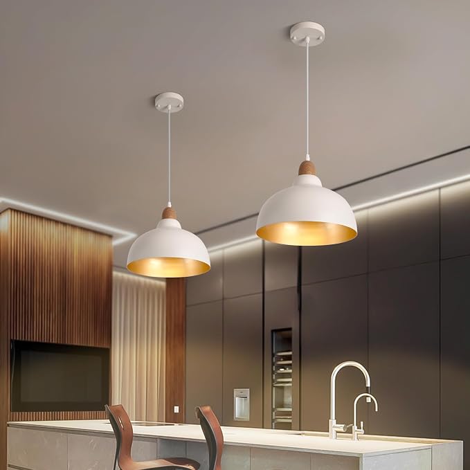 Ziqqeelam 2 Pack 11.8" White Pendant Light Kitchen Island Morden Pendant Light, Hanging Farmhouse Pendant Lights Fixture Kitchen Island, White Dome Pendant Lighting Over Island Dining Room