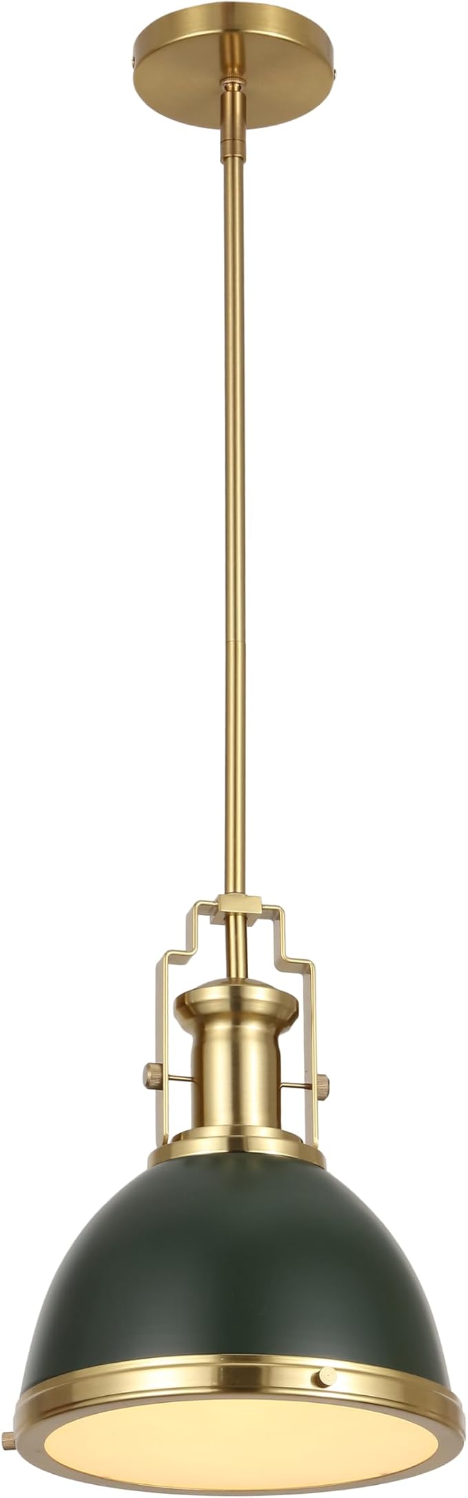 JONATHAN Y Homer Industrial Dome Pendant 10", Kombu Green/Brass Gold | 1-Light, Farmhouse Style, Adjustable Hanging Height, Glass Diffuser, Sloped Ceiling Compatible, Metal, LED Bulb Included