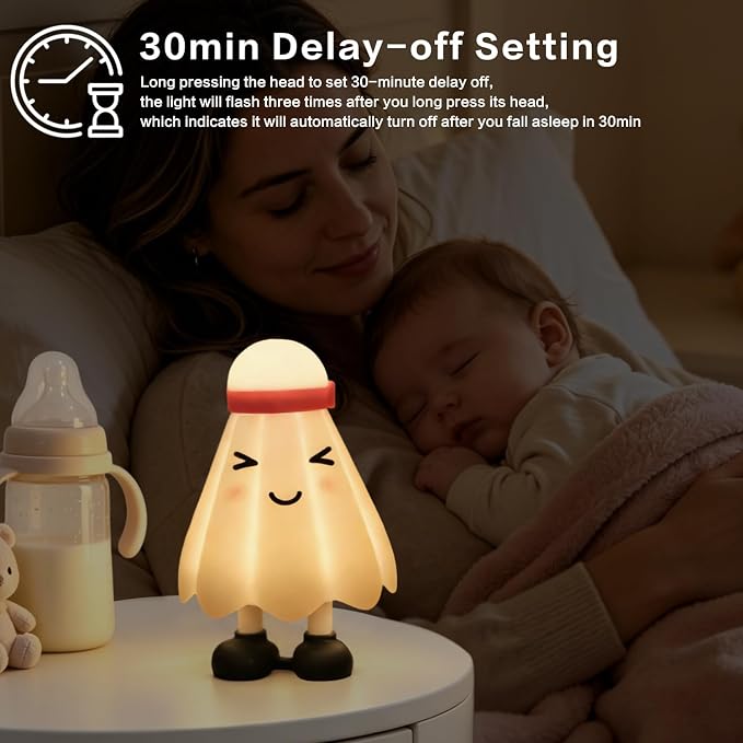 Cute Badminton Night Light - 30min Auto-Off Nursery Bedside Nightlight, 3 Adjustable Brightness Night Lamp for Bedroom, Birthday, Children’s Day, Valentine’s Day Gift for Her Girls Boys