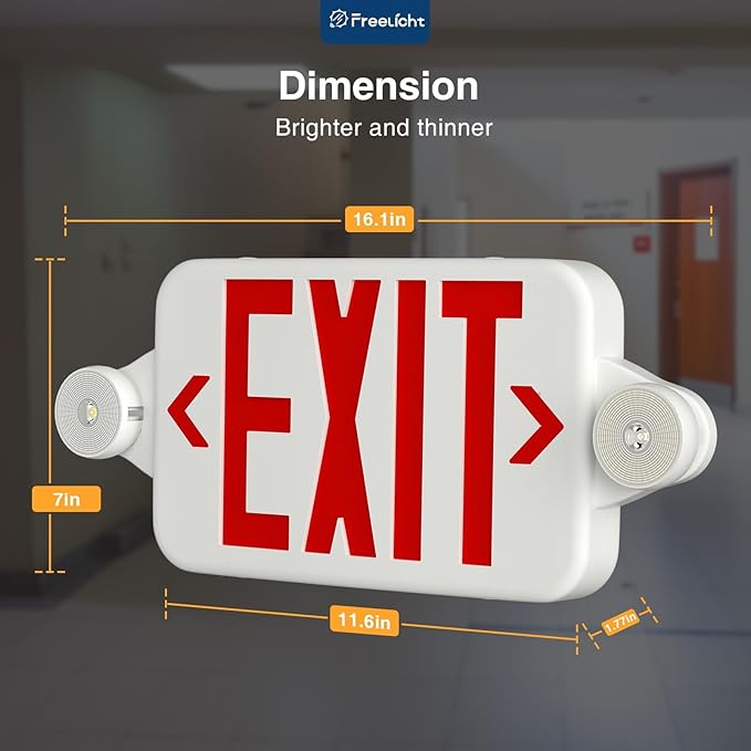 FREELICHT 12 Pack Red Led Exit Signs with Emergency Lights Combo Adjustable Two Heads,Battery Backup Exit Light, Hard Wired,UL Listed,AC 120/277V