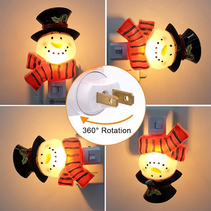 DRomance Christmas Decoration Night Light Plug in with Switch Manual On/Off, Nightlight for Kids Incandescent Bulb Included with 360 Degree Swivel Plug, Snowman Night Light Bedroom