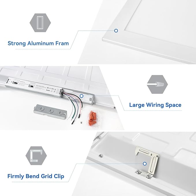 CycevSun 2x4 LED Flat Panel Light - Drop Ceiling, 40/50/60W, 6600LM 24-Pack | 4CCT 3000K 4000K 5000K 6000K Switchable, 0-10V Dimmable, 100-277V, ETL, 5-Year Service, Office, Warehouse, Garage, Commercial