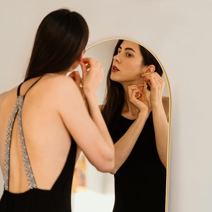 Arched Mirror Full Length, Upgraded 16"x59" Body Wall Mirrors with Shatter-Proof Glass, Floor Standing, Hanging or Leaning, Tall Arch Mirror with Stand Aluminum Alloy Frame for Bedroom Cloakroom